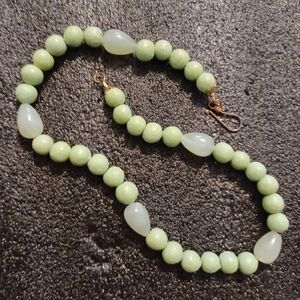 Elegant Jade and Crystal Green Necklace, 18" Large
